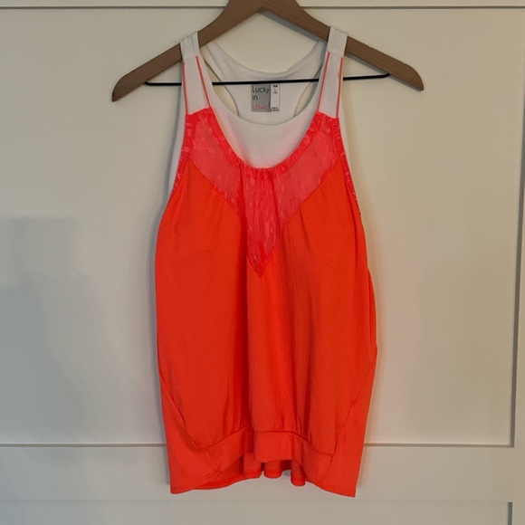 Lucky In Love Women's Tennis Workout Tank Top Size Large Orange Coral - Picture 5 of 6